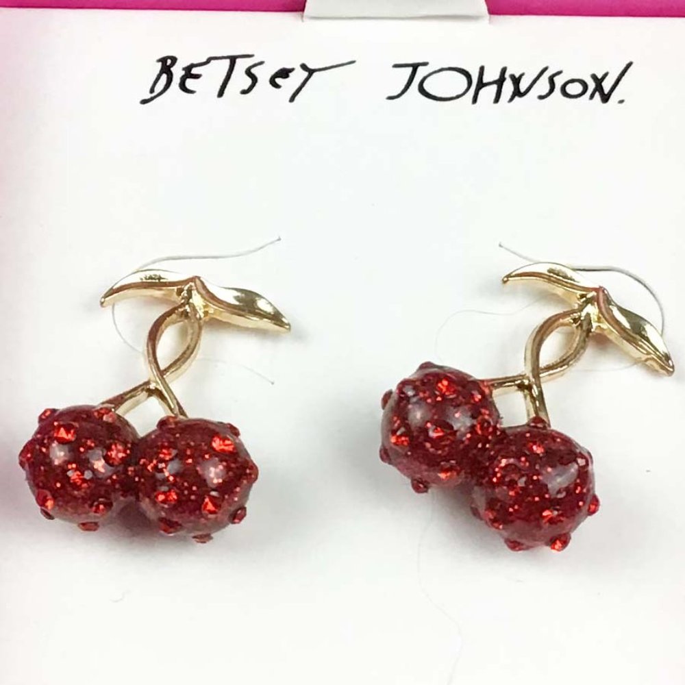 Betsey Johnson Gold-Tone Pavé Cherry Drop Earrings - Picture 4 of 7